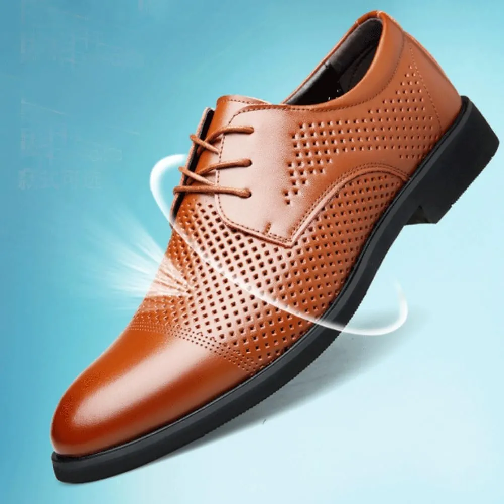 Men Breathable Prom Wedding Heels Oxfords Shoes Mens Hollow Lace-up Leather Dress Shoes Patent Leather Formal Dress Oxfords