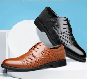 Men Breathable Prom Wedding Heels Oxfords Shoes Mens Hollow Lace-up Leather Dress Shoes Patent Leather Formal Dress Oxfords