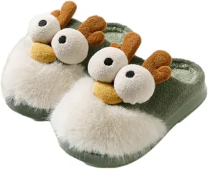 Men Women Cute Reindee Flcee Slip-on Slippers Non Slip Cotton Linen Indoor Outdoor Warm Home Soft Sole Slipper Cozy Fluffy Fall Winter Home Slippers