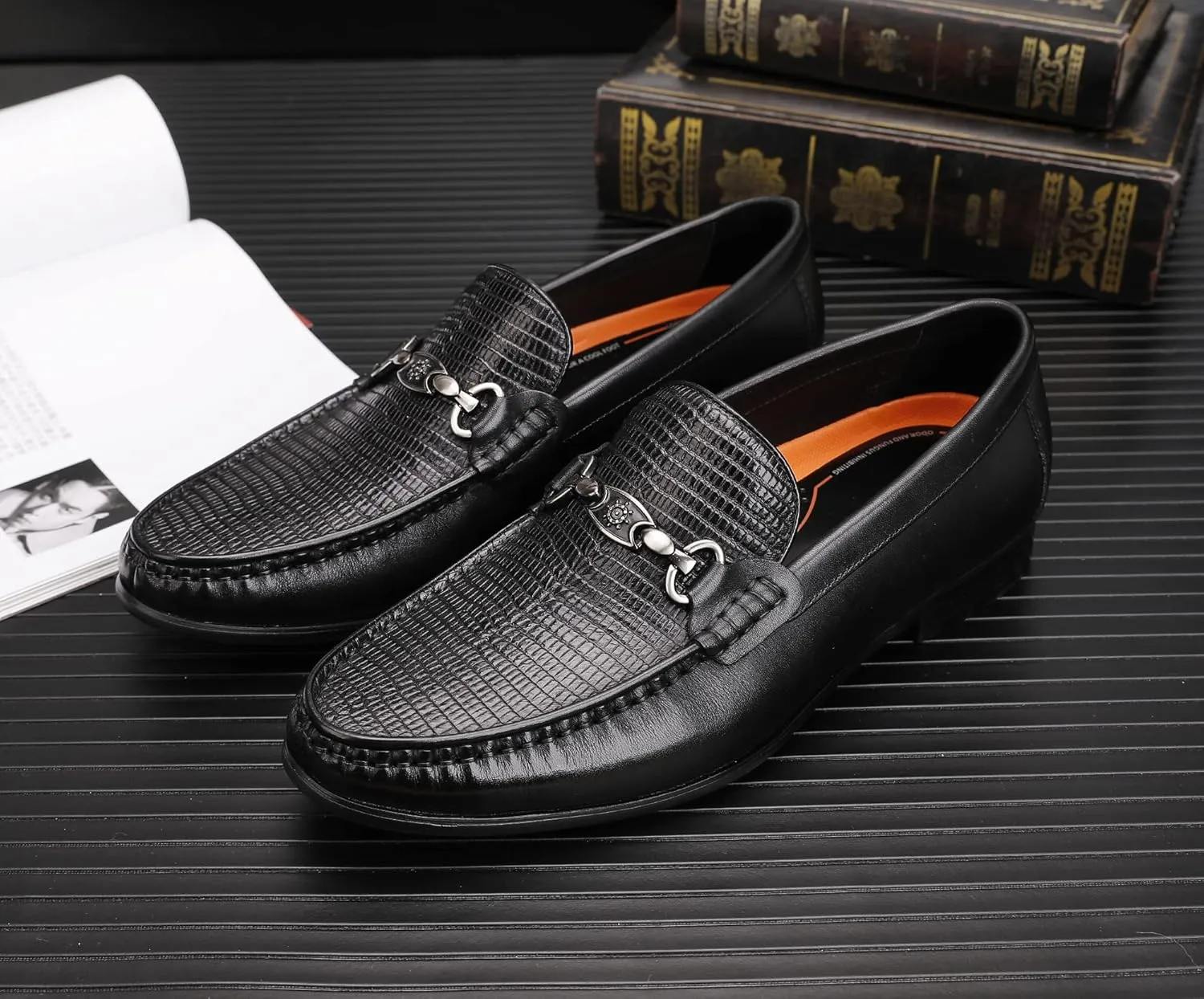 Mens Black Dress Shoes Featuring Hand Finishes, Classic Loafers Leather Slip-on Penny Party Wedding Shoes for Men