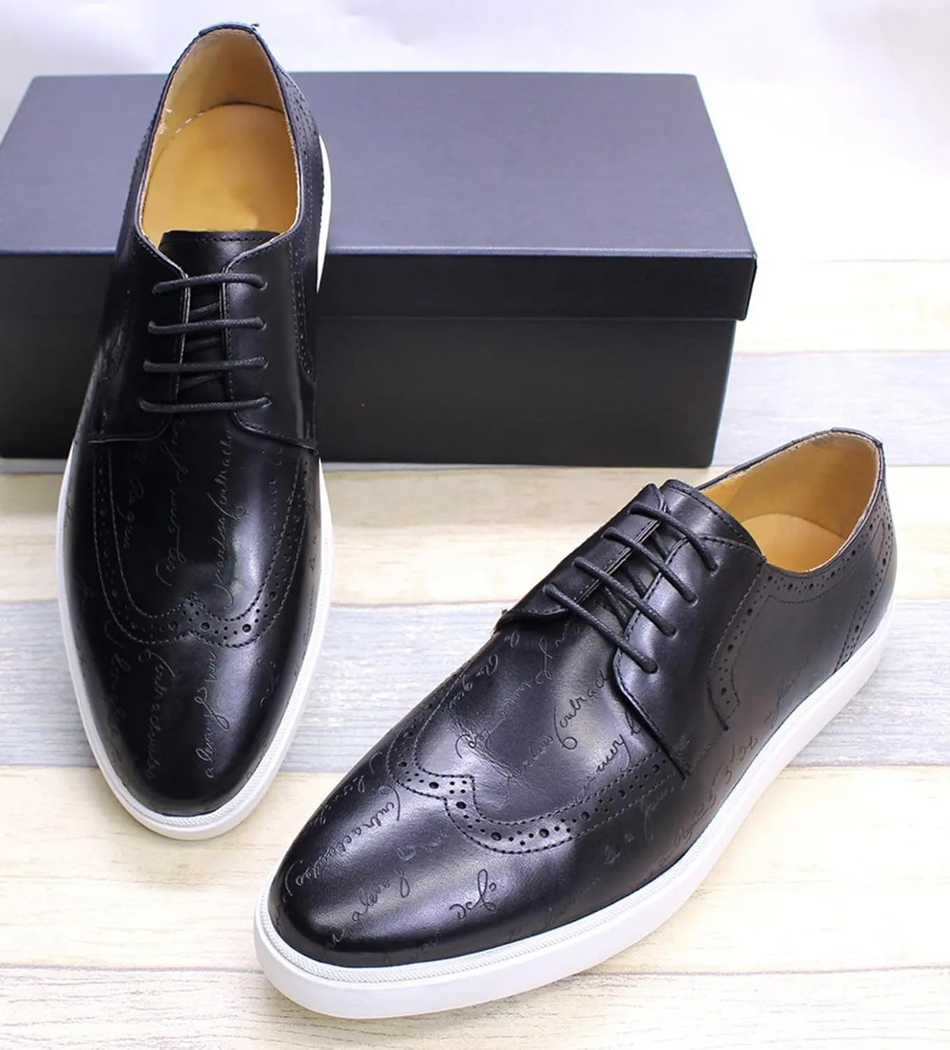 Mens Casual Shoes Flat Shoes Genunie Leather Wingtip Brogues Dress Derby Modern Shoes Men's Fashion Prom Wedding Business Oxfords Comfortable Tuxedo Shoes for Men