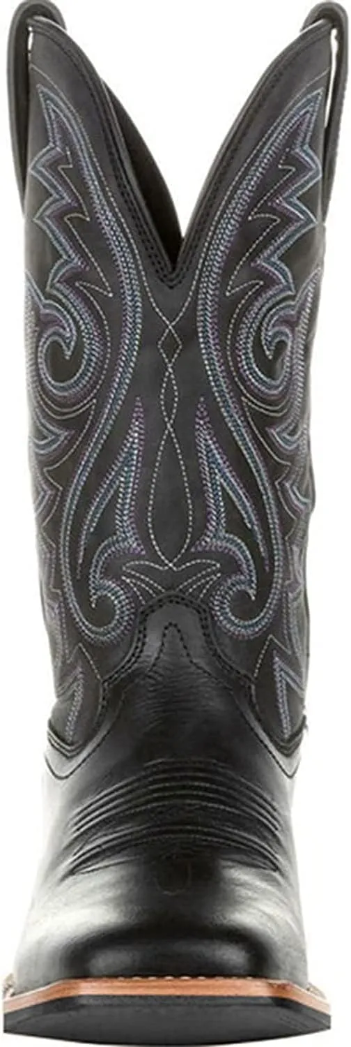 Men's Cowboy Boots,Men's Fashion High Tube Embroidery Retro Leather Boots Wide-head Western Cowboy Boots Middle Tube Thick Boots