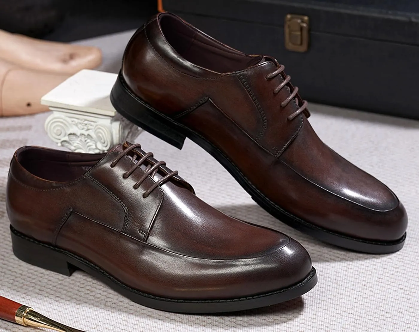 Mens Dress Shoes Formal Derby Shoes Genunie Leather Whole Cut Suit Shoes Men's Fashion Prom Wedding Business Causal Oxfords Comfortable Tuxedo Shoes for Men