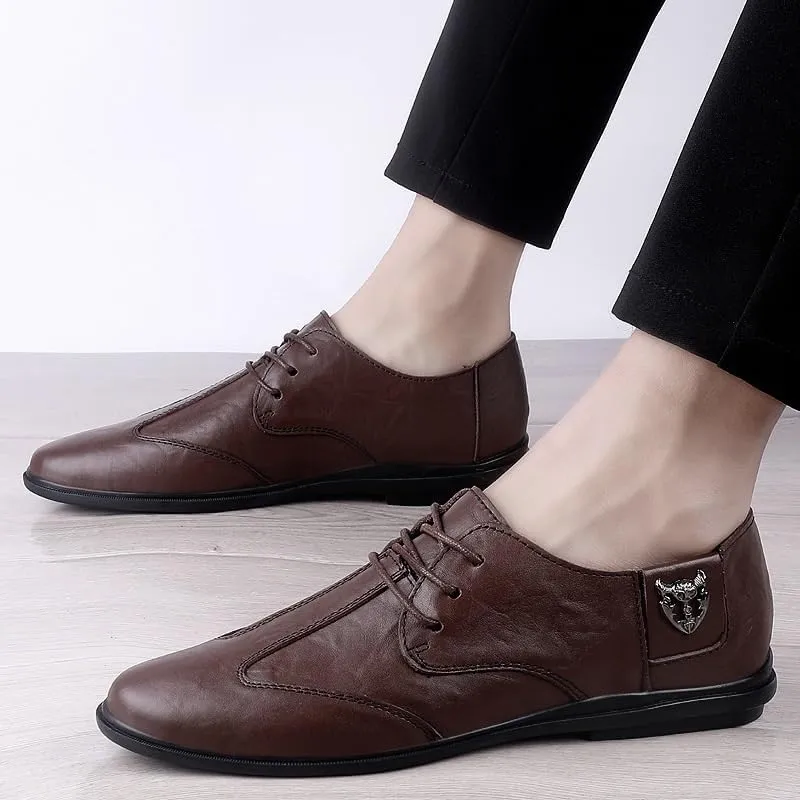 Men's Fashion Genuine Leather Dress Shoes Non-Slip Low Business Oxford Shoes Comfortable Casual Loafers for Men