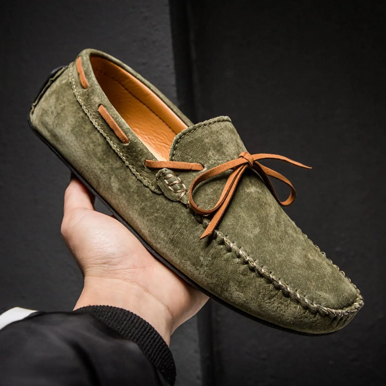 Men's Genuine Leather Moccasins Penny Loafers Casual Lace Up Slip On Gommino Flat Driving Shoes Comfort Dress Boat Shoes