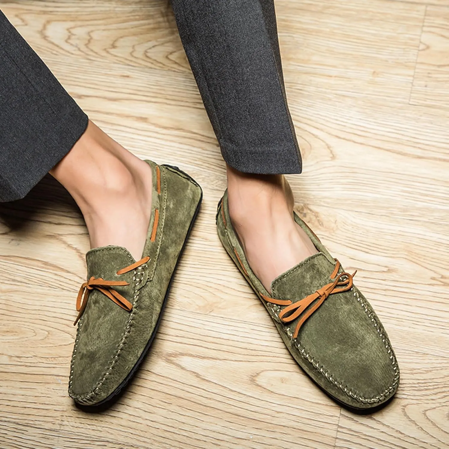 Men's Genuine Leather Moccasins Penny Loafers Casual Lace Up Slip On Gommino Flat Driving Shoes Comfort Dress Boat Shoes