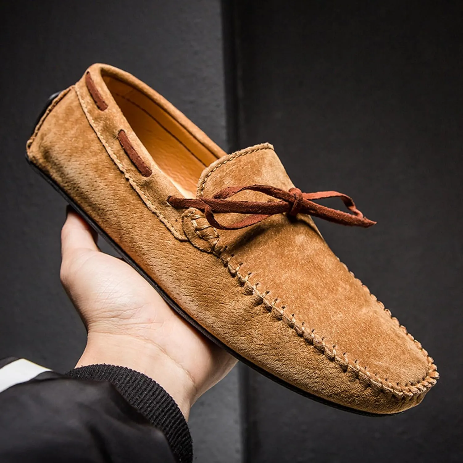 Men's Genuine Leather Moccasins Penny Loafers Casual Lace Up Slip On Gommino Flat Driving Shoes Comfort Dress Boat Shoes
