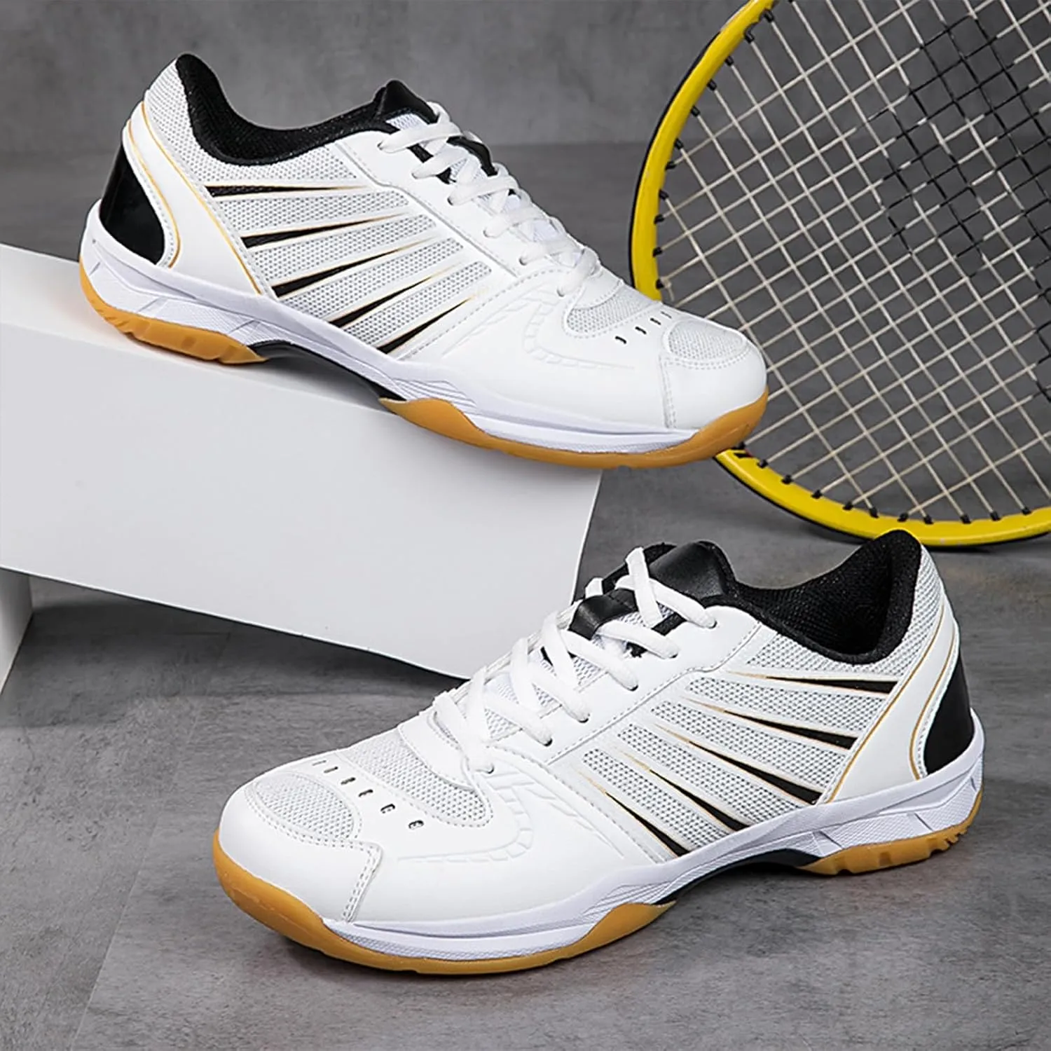 Men's Indoor Court Shoes Pickleball Badminton Sneakers Breathable for Training - Adults Support Sneakers