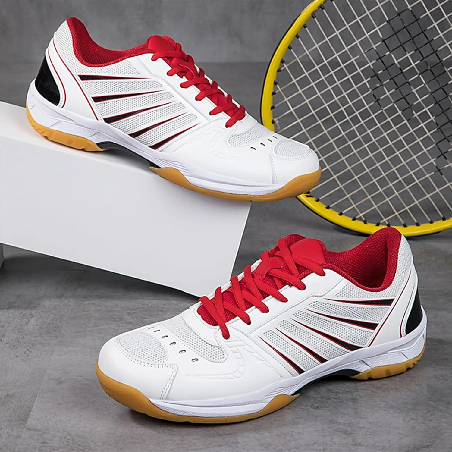 Men's Indoor Court Shoes Pickleball Badminton Sneakers Breathable for Training - Adults Support Sneakers