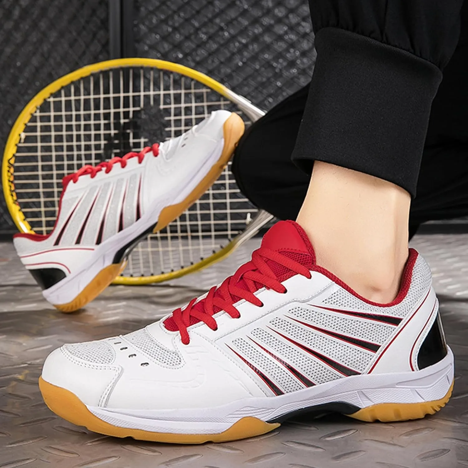 Men's Indoor Court Shoes Pickleball Badminton Sneakers Breathable for Training - Adults Support Sneakers