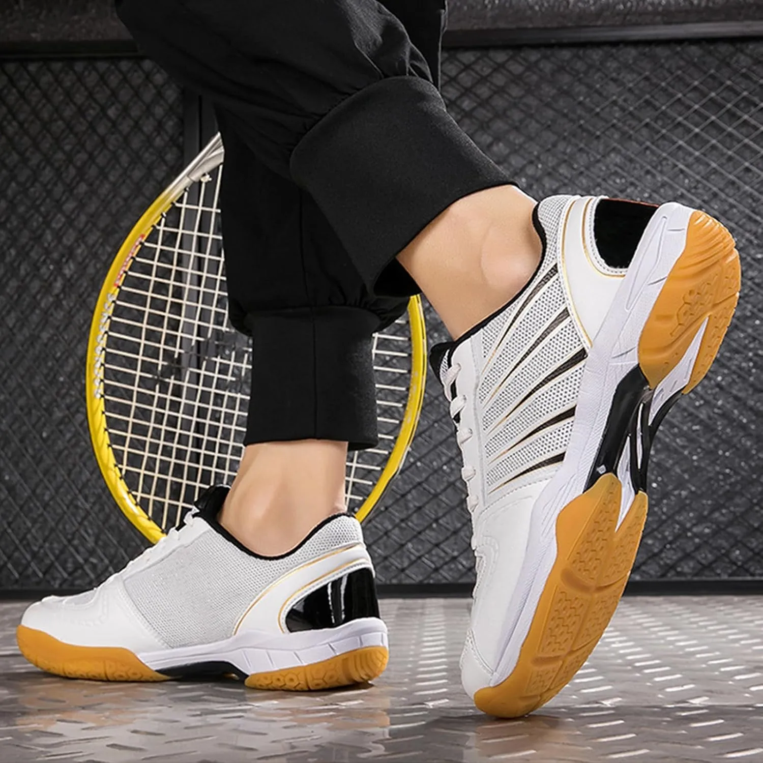 Men's Indoor Court Shoes Pickleball Badminton Sneakers Breathable for Training - Adults Support Sneakers