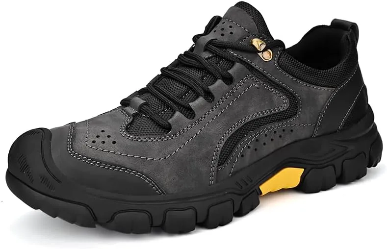 Men's Leather Loafers Lace up Outdoor Waterproof Walking Hiking Shoes for Men