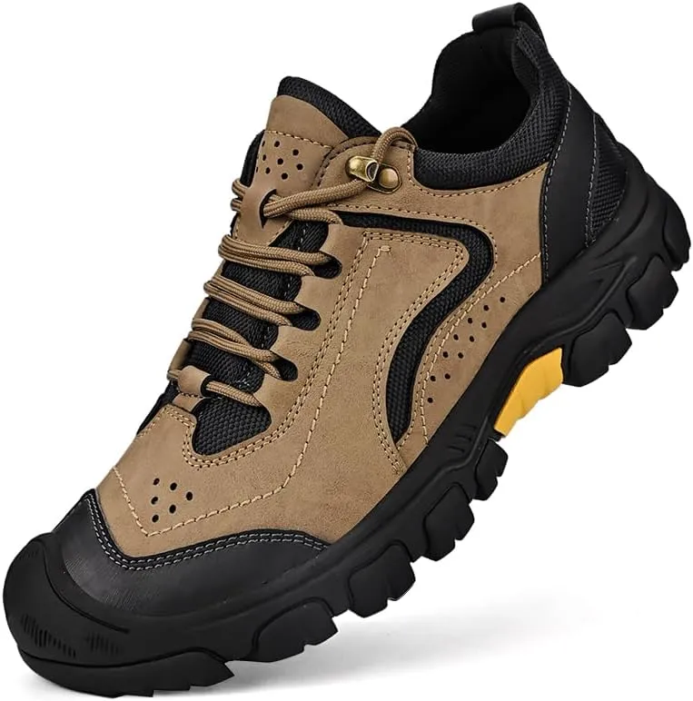 Men's Leather Loafers Lace up Outdoor Waterproof Walking Hiking Shoes for Men