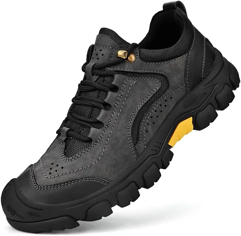 Men's Leather Loafers Lace up Outdoor Waterproof Walking Hiking Shoes for Men