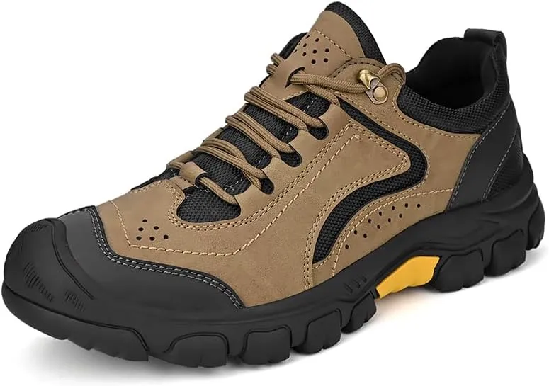 Men's Leather Loafers Lace up Outdoor Waterproof Walking Hiking Shoes for Men