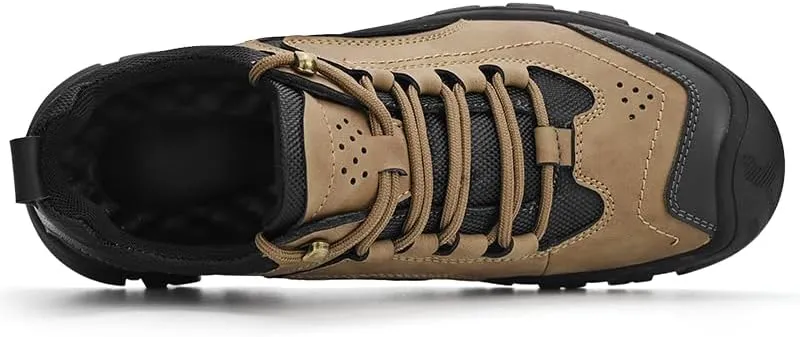 Men's Leather Loafers Lace up Outdoor Waterproof Walking Hiking Shoes for Men