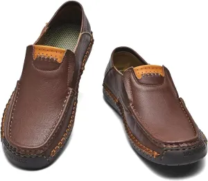 Men's Leather Loafers Slide-in Shoes, Casual Fashion Business Men's Office Driving Shoes