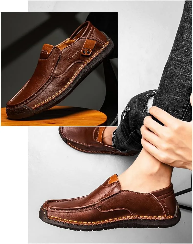 Men's Leather Loafers Slide-in Shoes, Casual Fashion Business Men's Office Driving Shoes