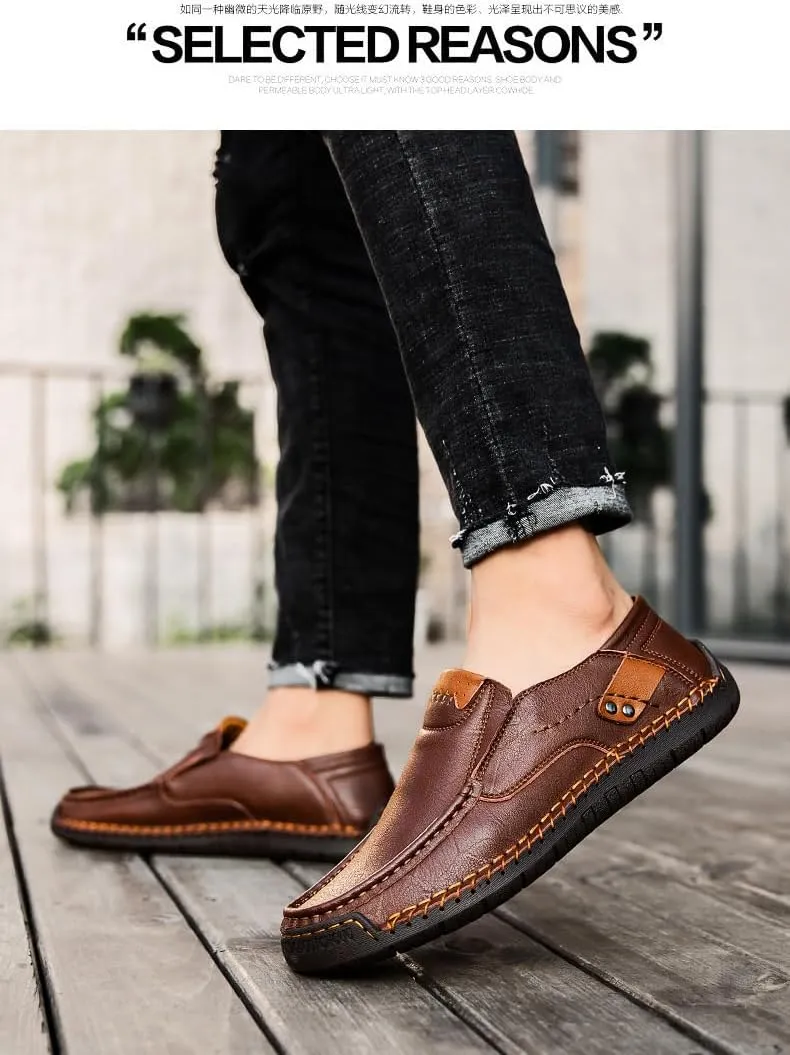Men's Leather Loafers Slide-in Shoes, Casual Fashion Business Men's Office Driving Shoes