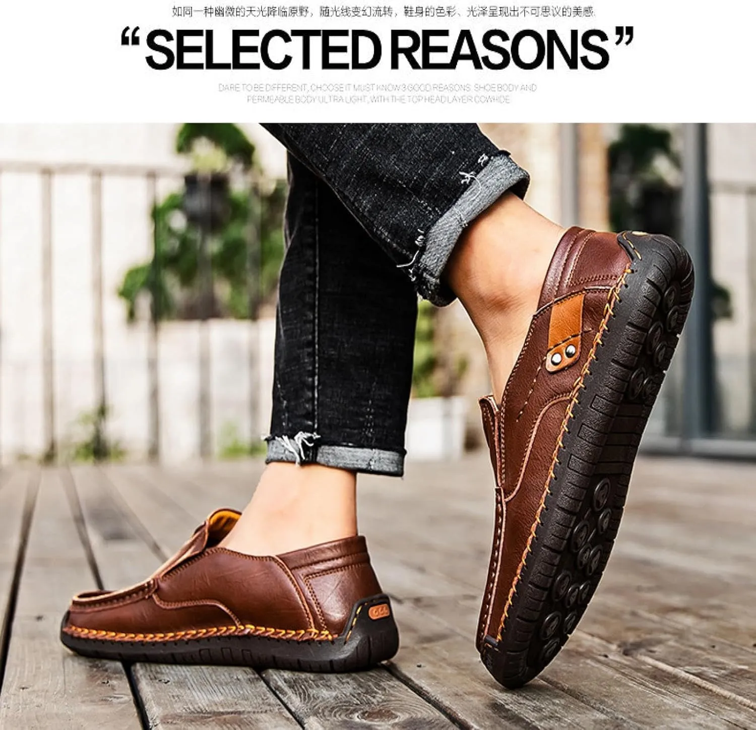 Men's Leather Loafers Slide-in Shoes, Casual Fashion Business Men's Office Driving Shoes