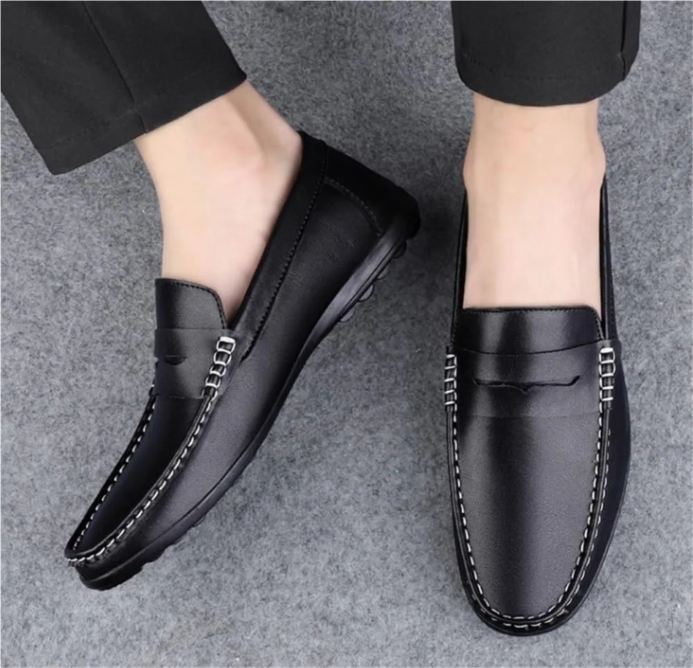 Mens Loafers Shoe Round Toe Simple Leather Slip Resistant Lightweight Fashion Slip-ons