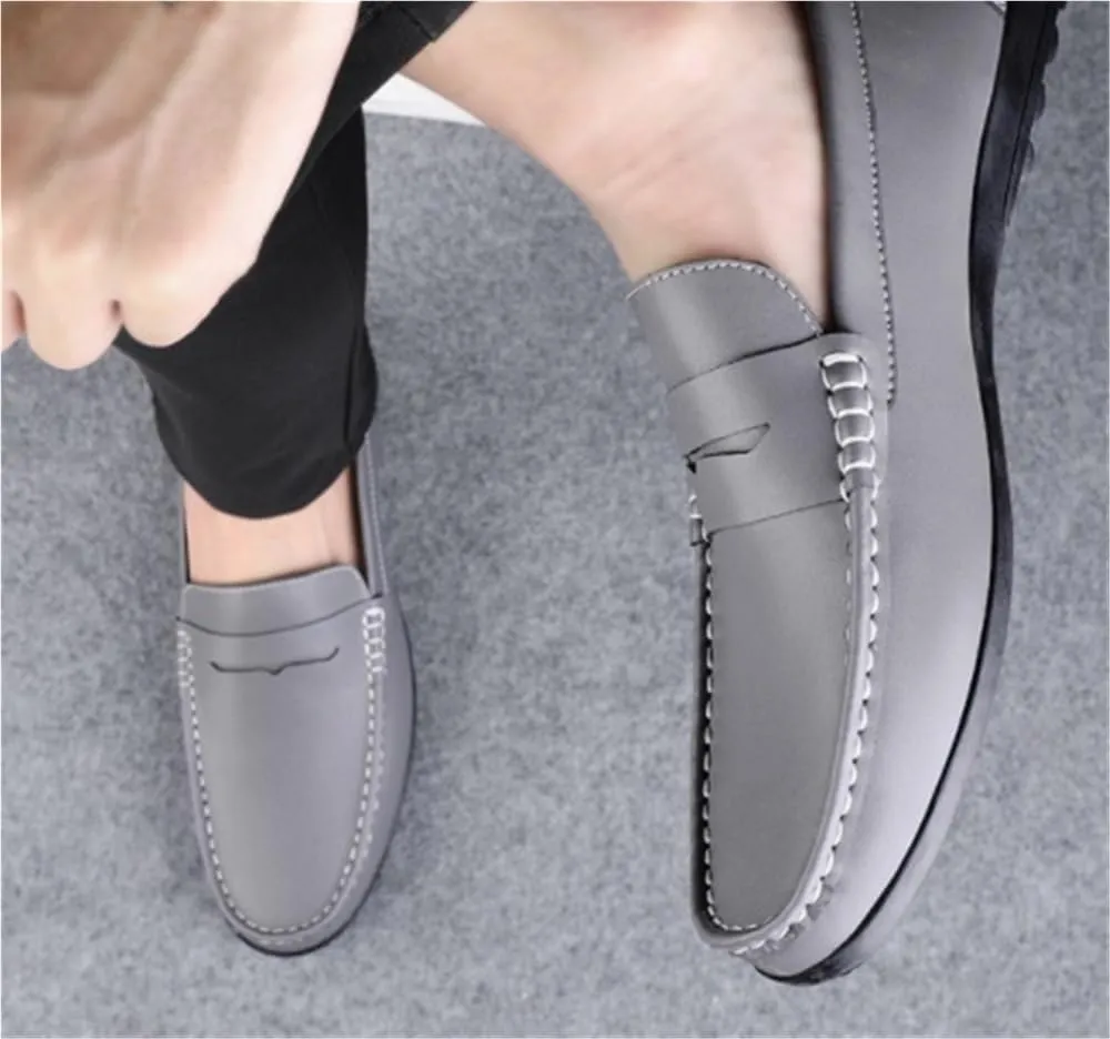 Mens Loafers Shoe Round Toe Simple Leather Slip Resistant Lightweight Fashion Slip-ons