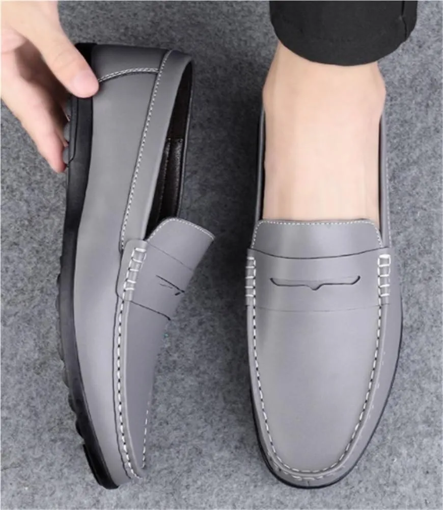Mens Loafers Shoe Round Toe Simple Leather Slip Resistant Lightweight Fashion Slip-ons