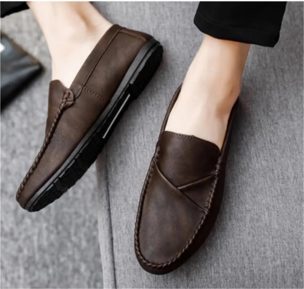 Men's Loafers Shoes Lightweight Moccasins Leather Comfortable Lightweight Slip Resistant Fashion Party Slip-ons