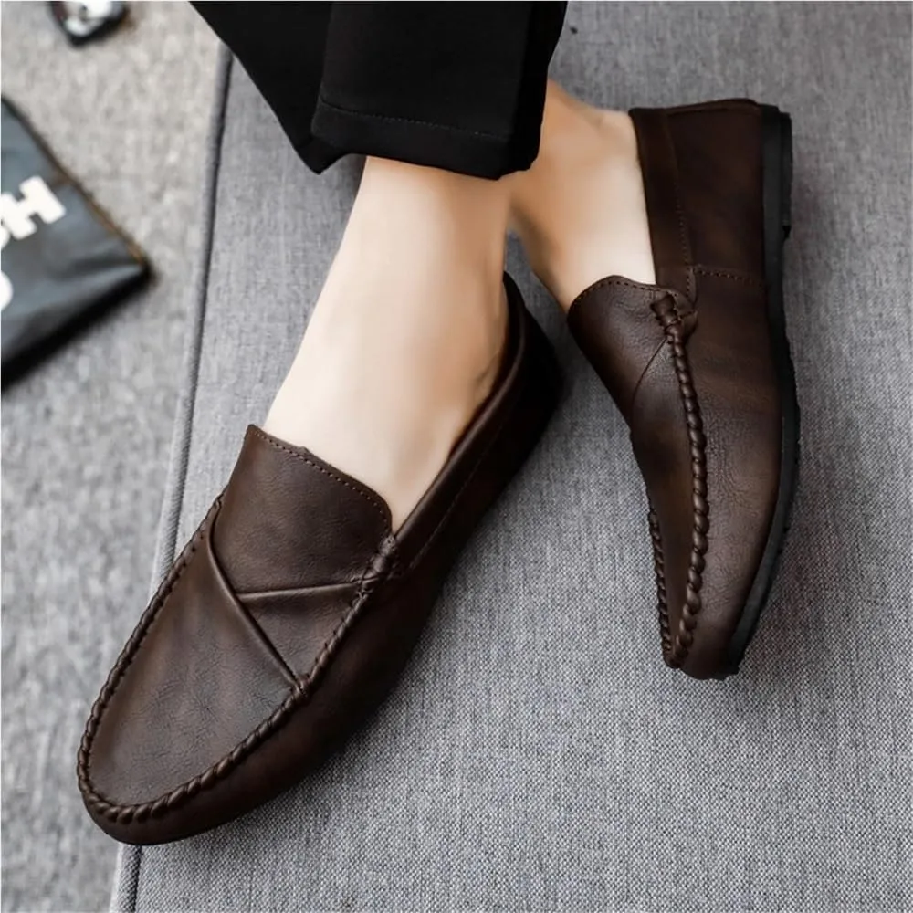 Men's Loafers Shoes Lightweight Moccasins Leather Comfortable Lightweight Slip Resistant Fashion Party Slip-ons