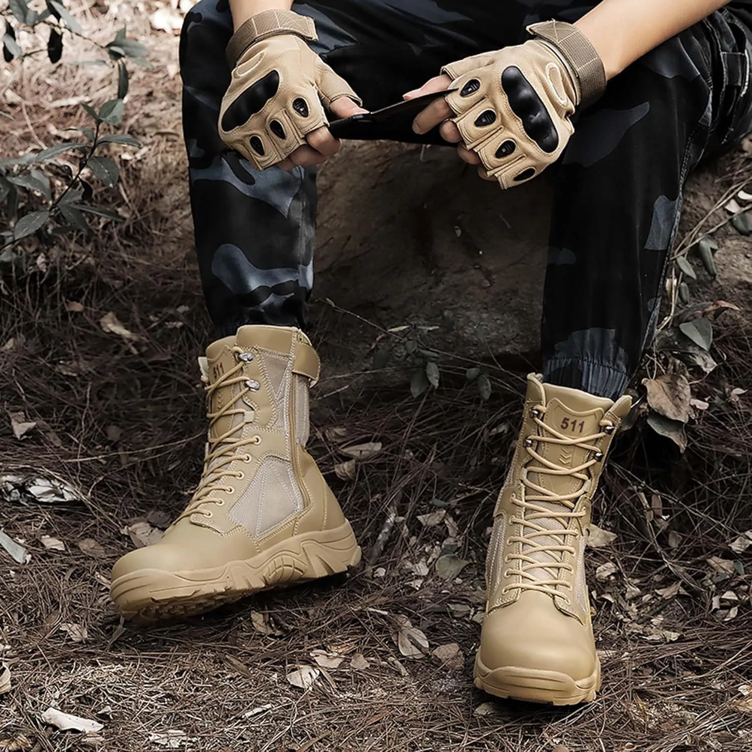 Mens Military Boots Tactical Work Boots Outdoor Hiking Motorcycle Combat Boots For Men Hunting Jungle Hiking Work Boots