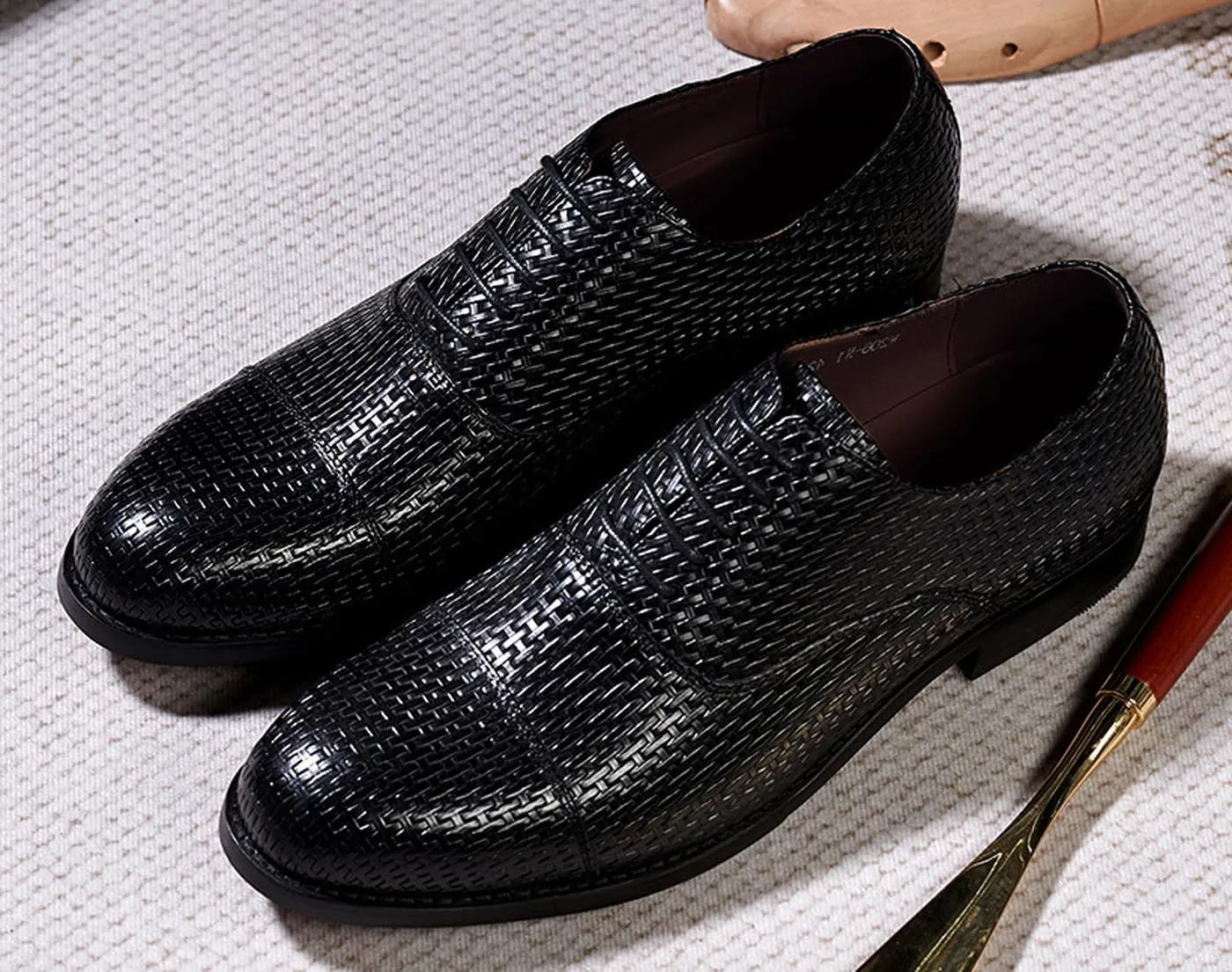 Mens Oxfords Formal Dress Suit Shoes Genunie Leather Woven Pattern Modern Shoes Men's Fashion Prom Wedding Business Casual Derby Comfortable Tuxedo Shoes for Men