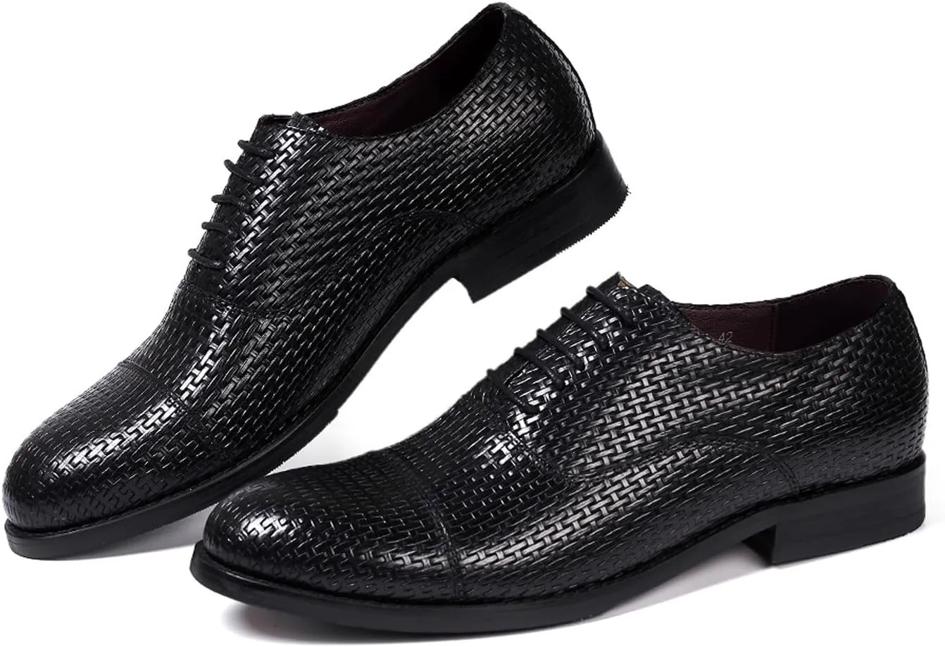 Mens Oxfords Formal Dress Suit Shoes Genunie Leather Woven Pattern Modern Shoes Men's Fashion Prom Wedding Business Casual Derby Comfortable Tuxedo Shoes for Men