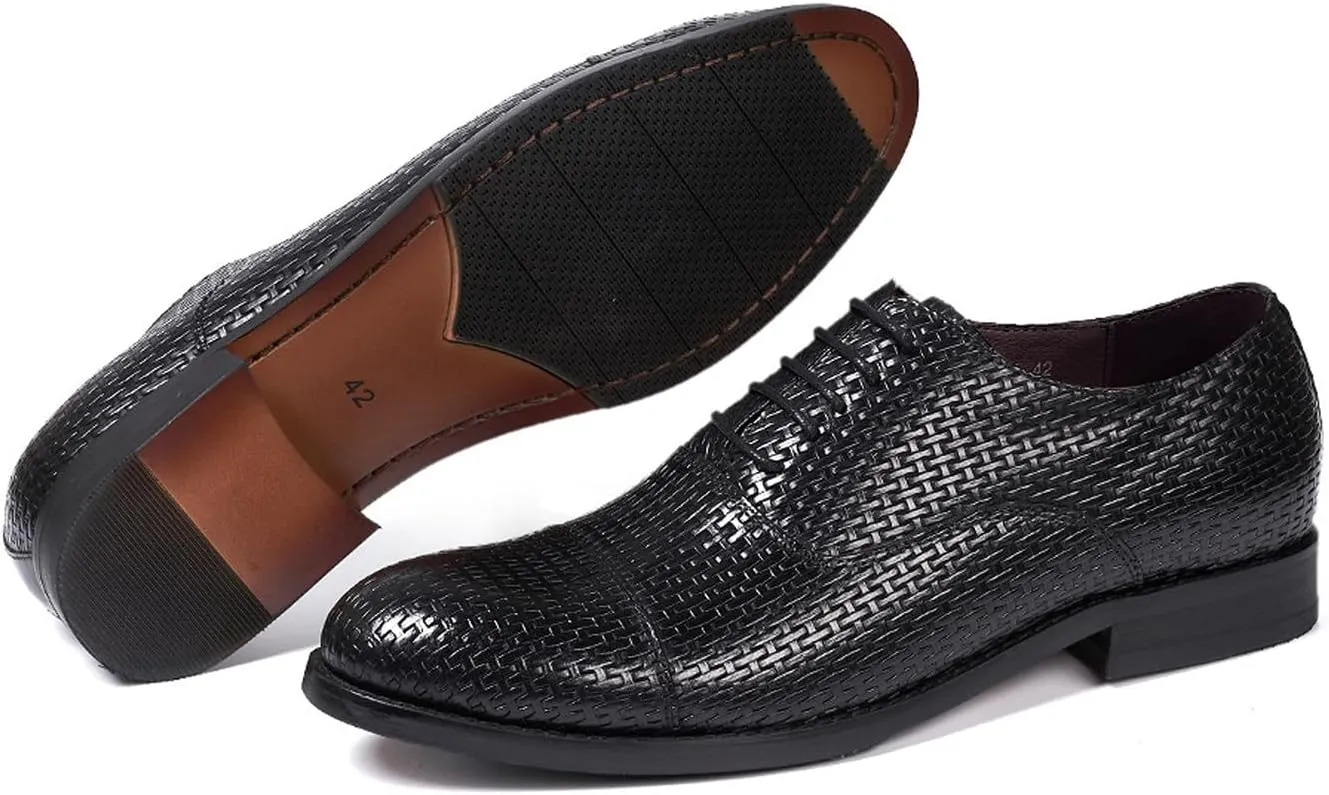 Mens Oxfords Formal Dress Suit Shoes Genunie Leather Woven Pattern Modern Shoes Men's Fashion Prom Wedding Business Casual Derby Comfortable Tuxedo Shoes for Men