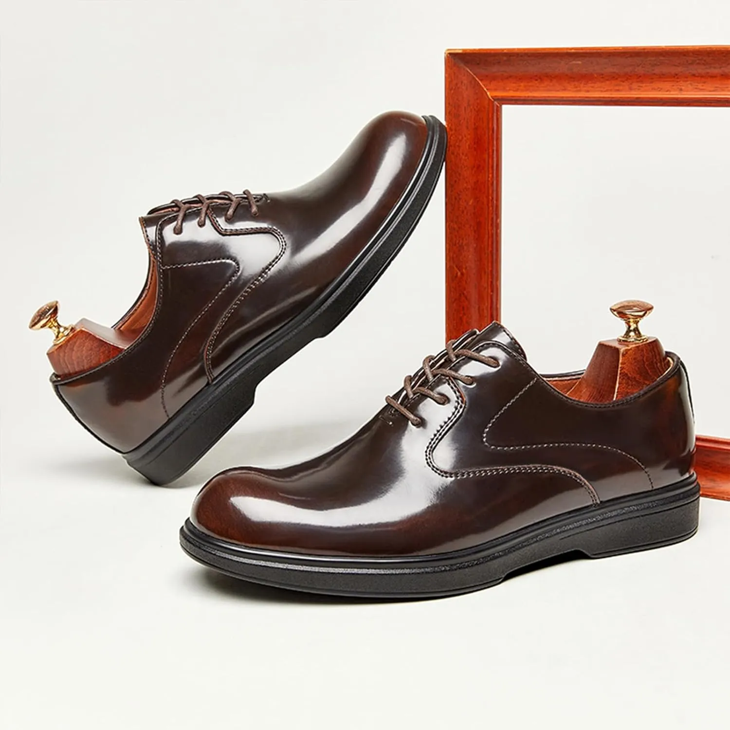 Men's Patent Leather Formal Oxfords Classic Lace Up Low Top Business Dress Shoes Comfortable Wedding Work Derby Oxfords Shoes