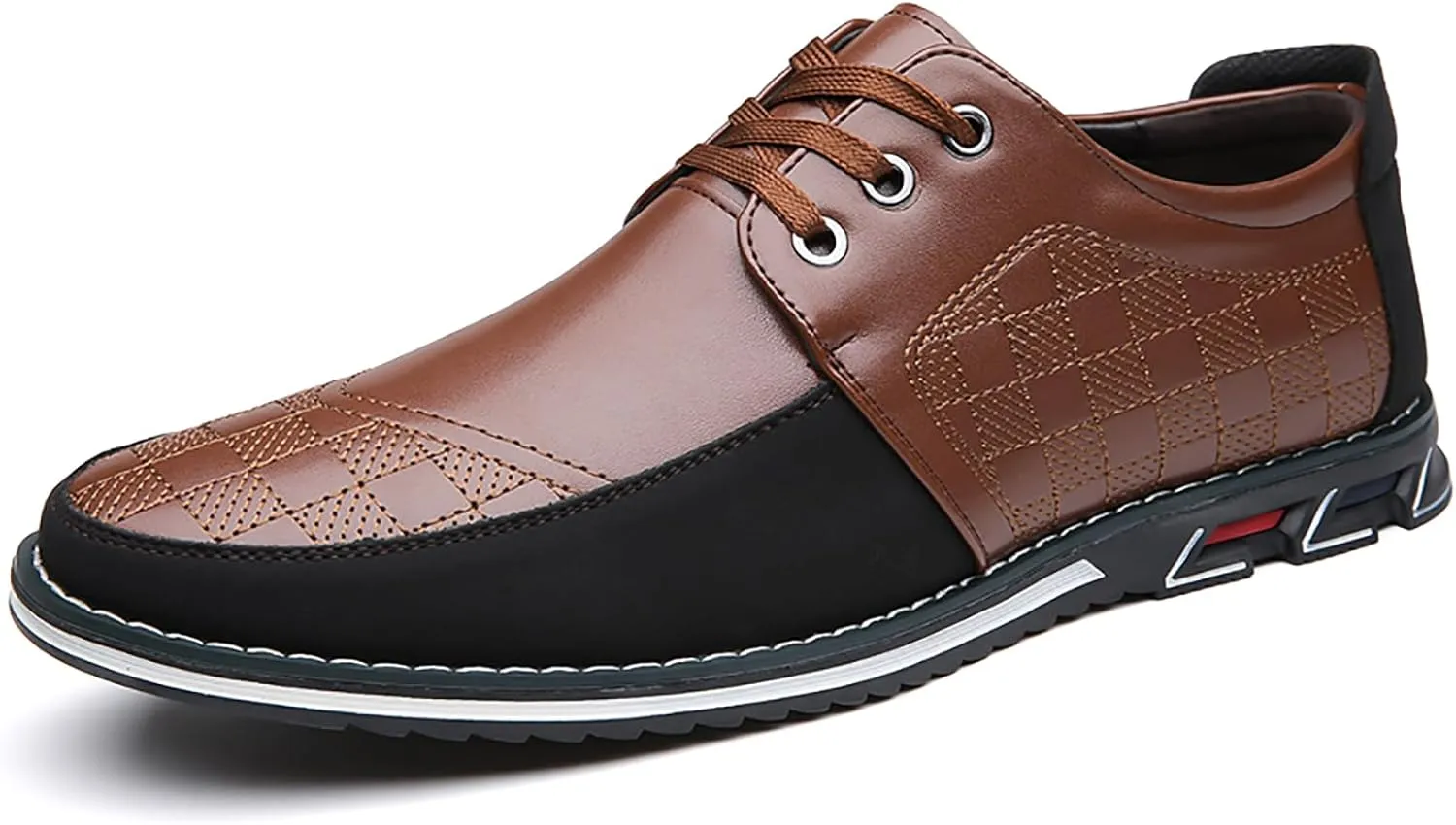 Men's Printed Leather Oxfords Sneakers Classic Comfort Lace Up Anti-Slip Flat Gates Oxfords for Business Office Driving Walking Shoes