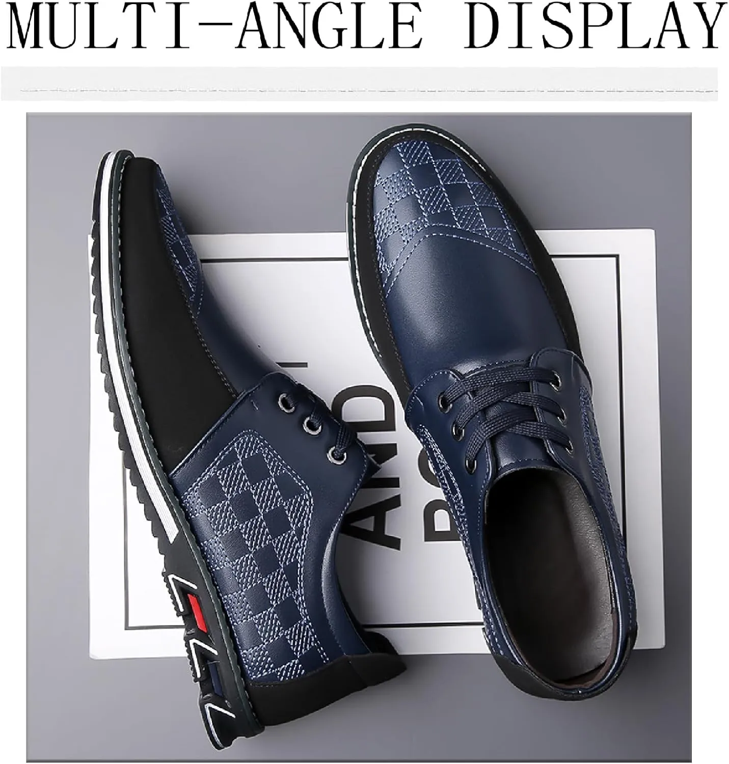Men's Printed Leather Oxfords Sneakers Classic Comfort Lace Up Anti-Slip Flat Gates Oxfords for Business Office Driving Walking Shoes
