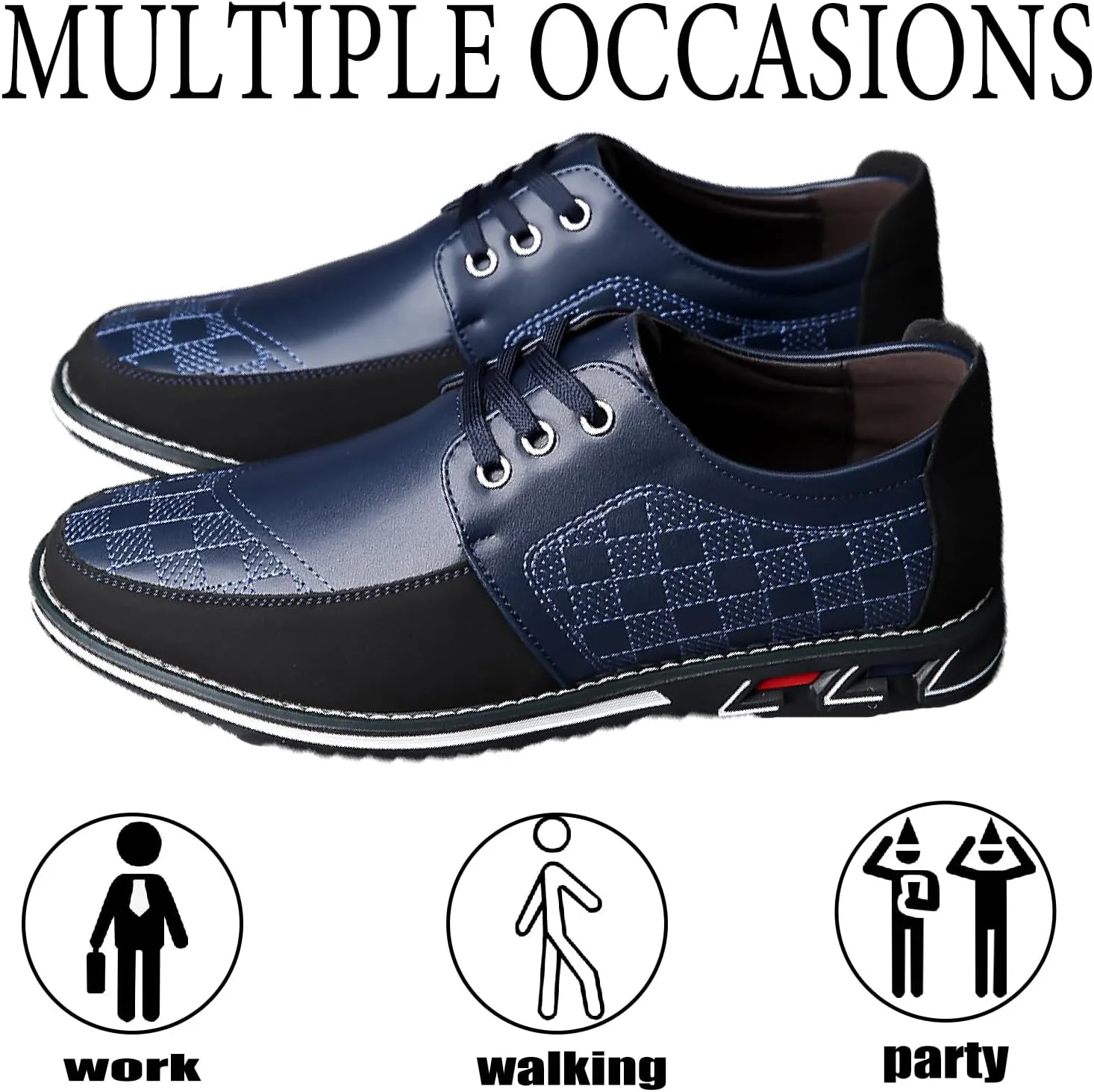 Men's Printed Leather Oxfords Sneakers Classic Comfort Lace Up Anti-Slip Flat Gates Oxfords for Business Office Driving Walking Shoes