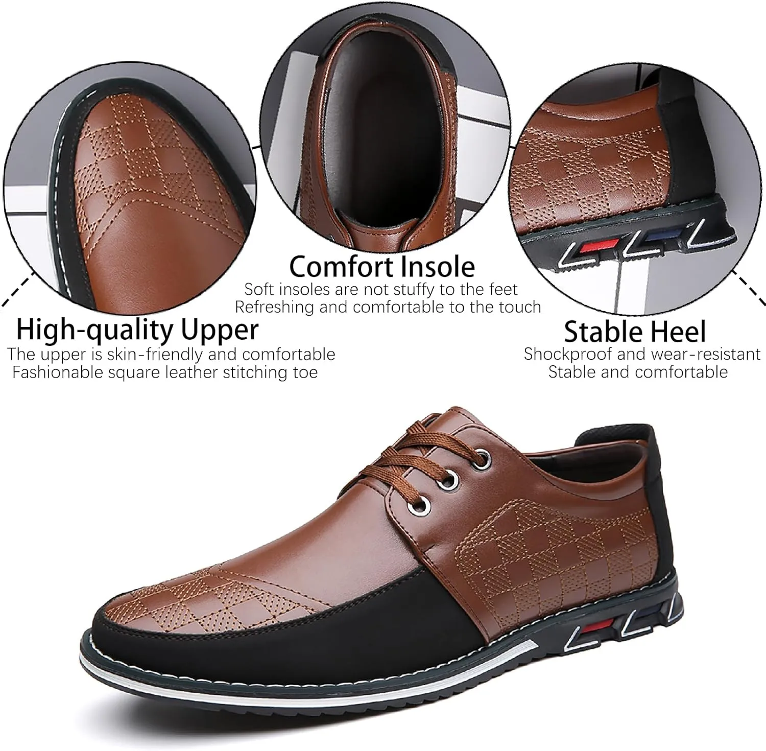 Men's Printed Leather Oxfords Sneakers Classic Comfort Lace Up Anti-Slip Flat Gates Oxfords for Business Office Driving Walking Shoes