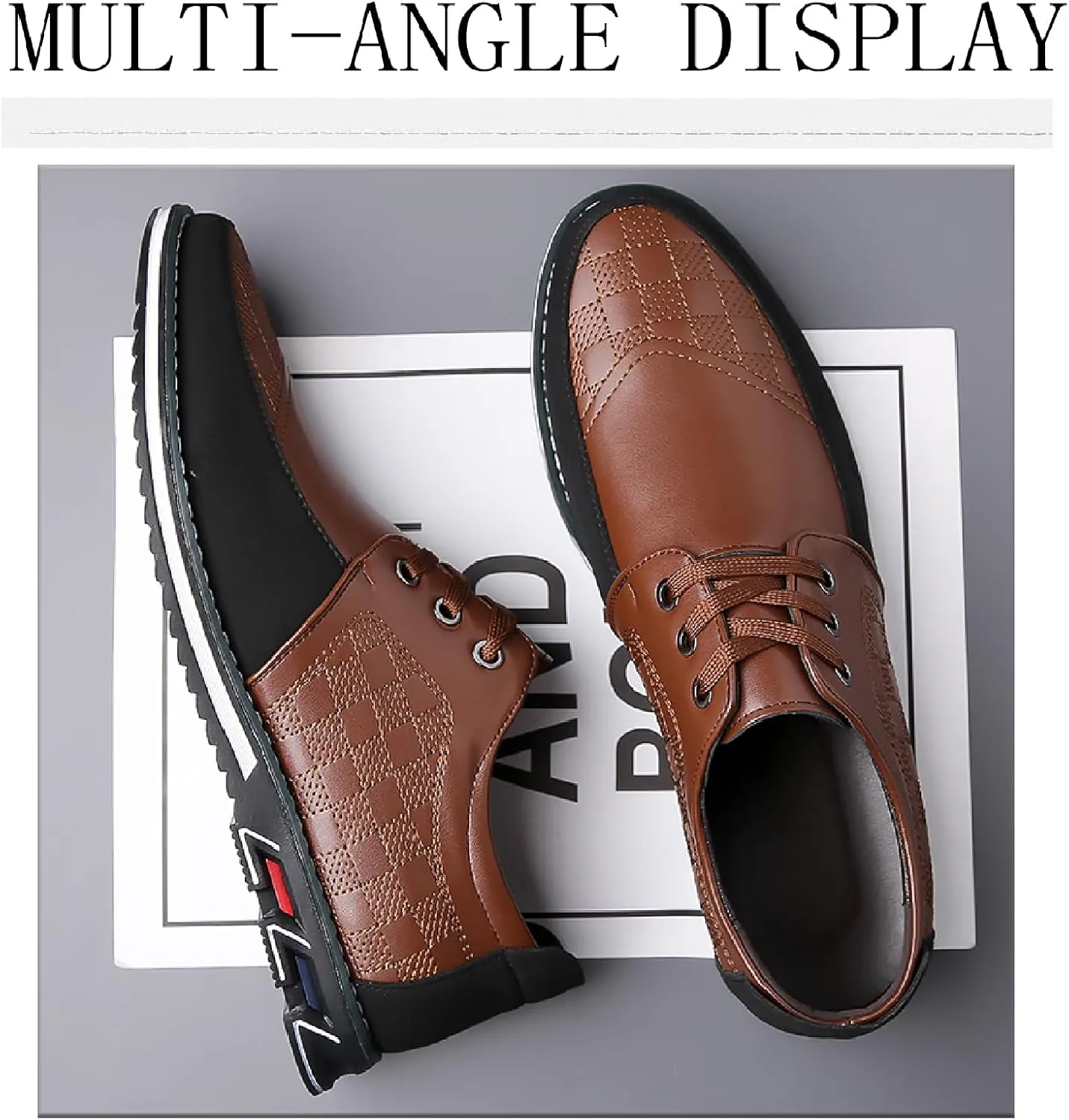 Men's Printed Leather Oxfords Sneakers Classic Comfort Lace Up Anti-Slip Flat Gates Oxfords for Business Office Driving Walking Shoes