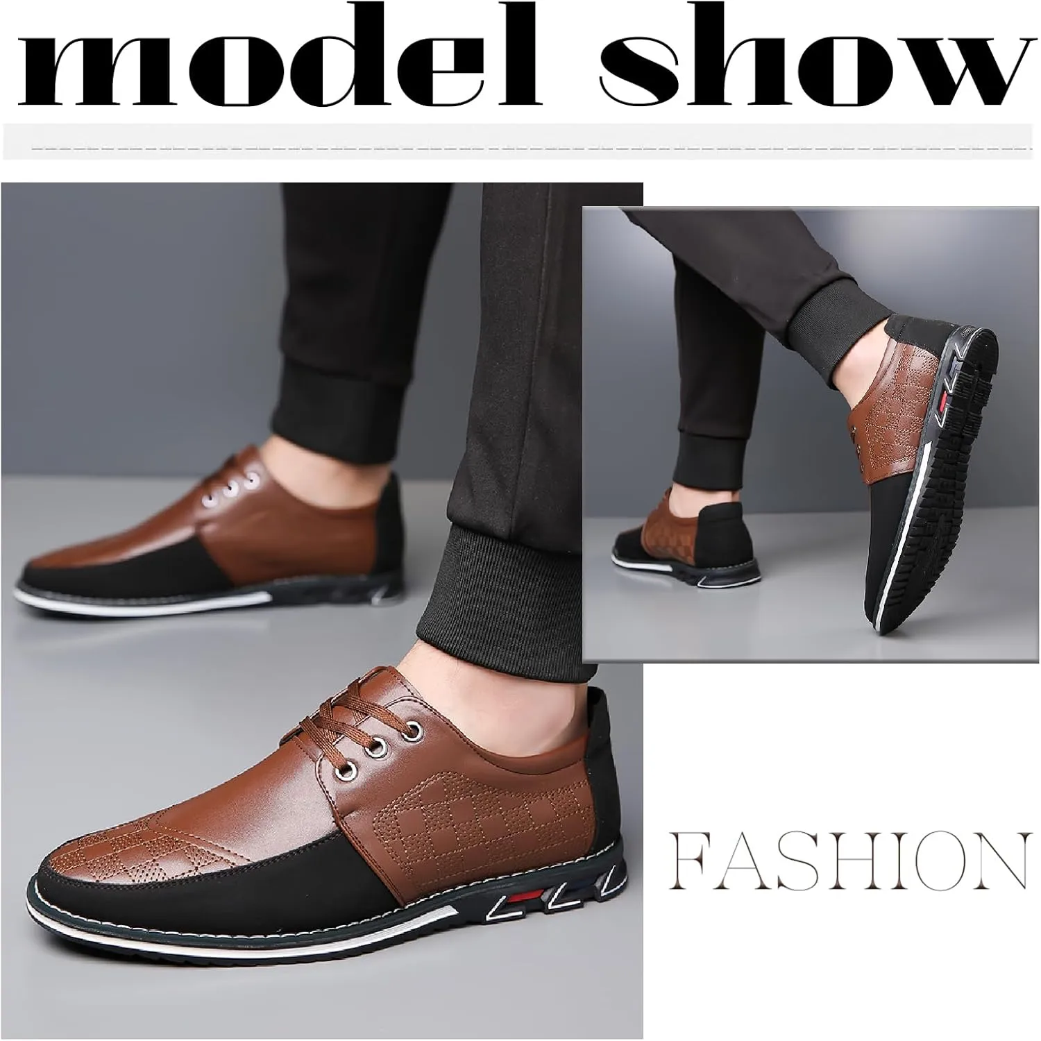 Men's Printed Leather Oxfords Sneakers Classic Comfort Lace Up Anti-Slip Flat Gates Oxfords for Business Office Driving Walking Shoes