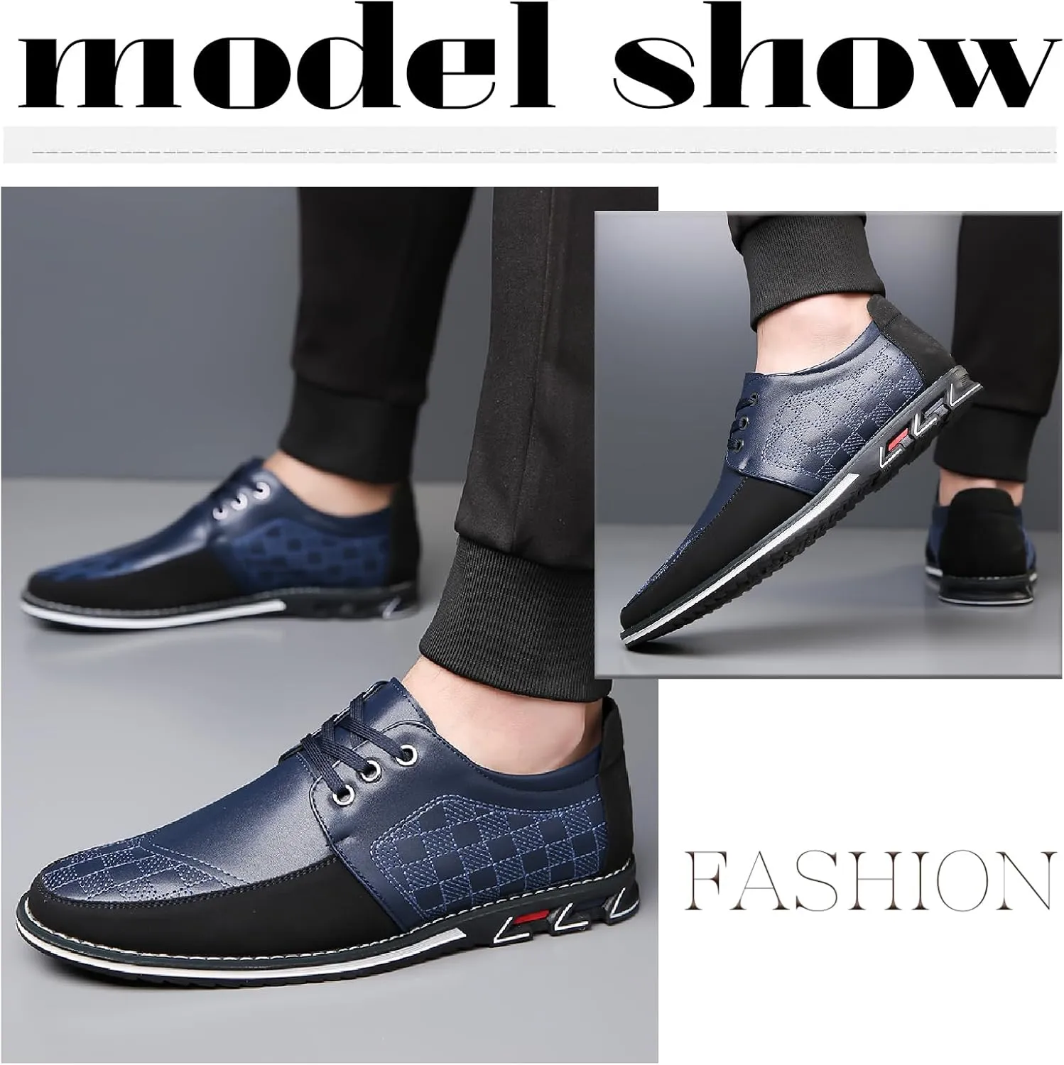 Men's Printed Leather Oxfords Sneakers Classic Comfort Lace Up Anti-Slip Flat Gates Oxfords for Business Office Driving Walking Shoes