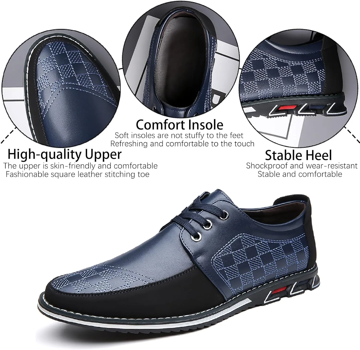 Men's Printed Leather Oxfords Sneakers Classic Comfort Lace Up Anti-Slip Flat Gates Oxfords for Business Office Driving Walking Shoes