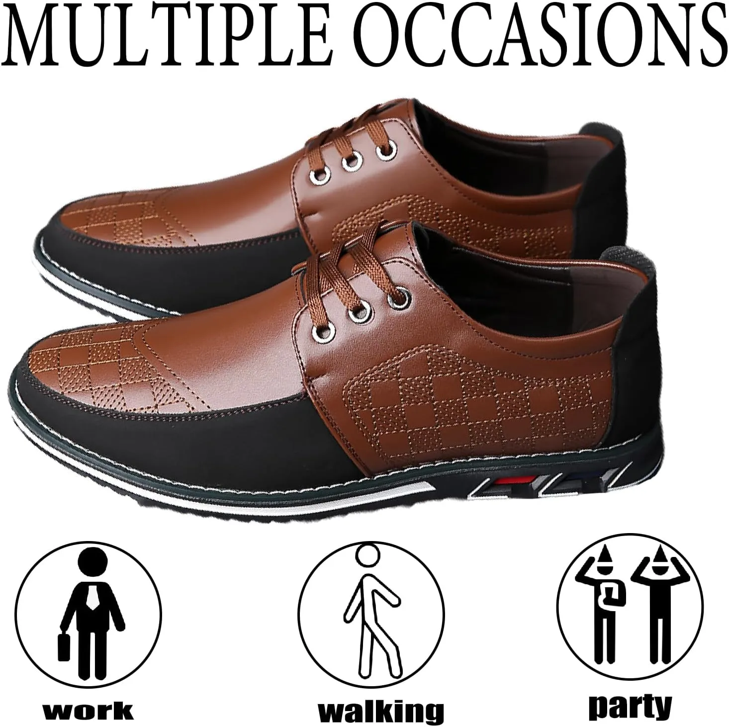 Men's Printed Leather Oxfords Sneakers Classic Comfort Lace Up Anti-Slip Flat Gates Oxfords for Business Office Driving Walking Shoes