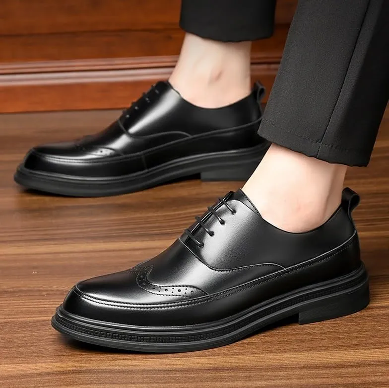 Men's Retro Dress Shoes Vintage Wingtip Oxfords Shoes Genuine Leather Lace-Up Formal Casual Wedding Derby Shoes(9)