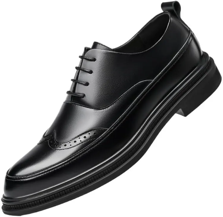 Men's Retro Dress Shoes Vintage Wingtip Oxfords Shoes Genuine Leather Lace-Up Formal Casual Wedding Derby Shoes(9)