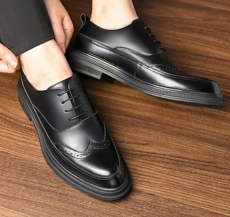 Men's Retro Dress Shoes Vintage Wingtip Oxfords Shoes Genuine Leather Lace-Up Formal Casual Wedding Derby Shoes(9)