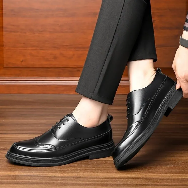 Men's Retro Dress Shoes Vintage Wingtip Oxfords Shoes Genuine Leather Lace-Up Formal Casual Wedding Derby Shoes(9)