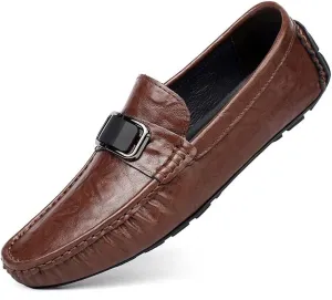 Men's Slip-Ons Loafers Mens Fashion Classic Pointed Toe Low Top Leather Dress Shoes