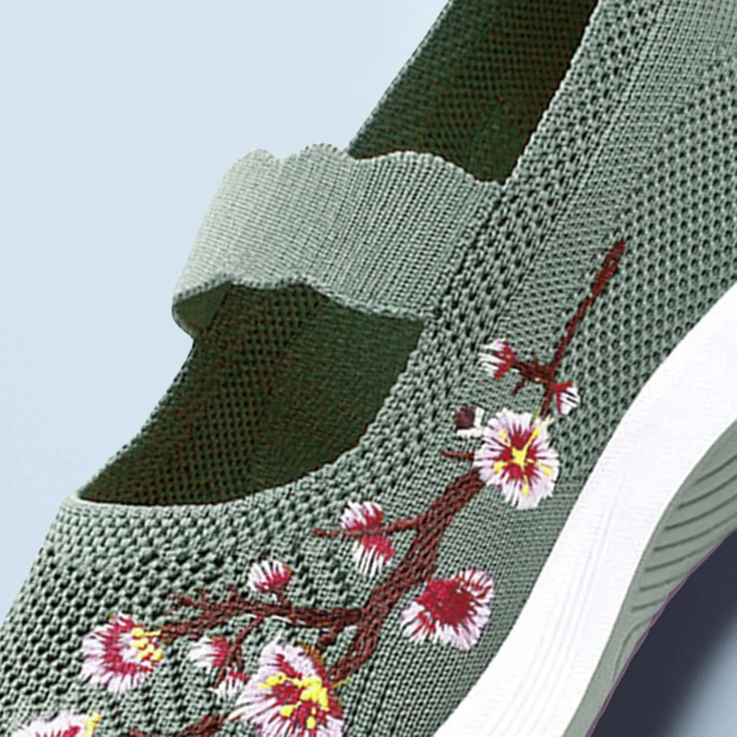 Orthopedic Shoes for Women Fashion Floral Embroidery Walking Shoes Arch Support Mesh Breathable Arch Support Slip-On Light Air Cushion Orthopedic Sneakers Diabetic Shoe