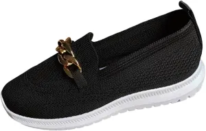Orthopedic Slip-On Walking Shoes for Women, Comfort Loafers Wide Fit Knit Breathable Mesh Non-Slip Platform